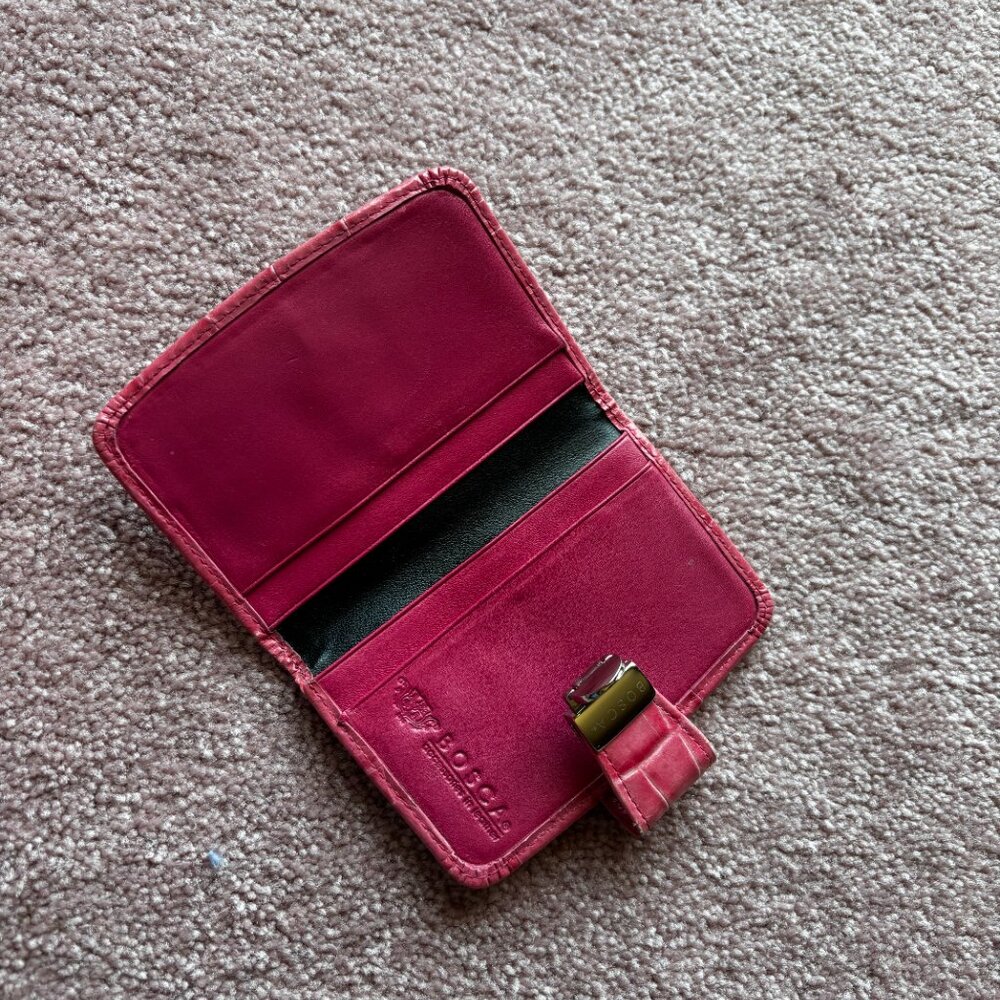 Bosca Hot Pink Croc-Embossed Wallet & Mini Wallet Set (Latch Shut) - Picture 8 of 8